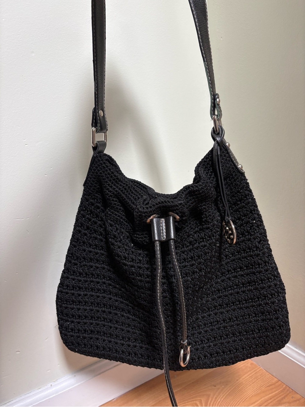 Y2K The Sak Black Crochet Drawstring Shoulder Bag